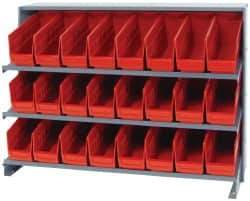 Quantum Storage - 24 Bin Store-More Sloped Shelving System - 36 Inch Overall Width x 12 Inch Overall Depth x 26-1/2 Inch Overall Height, Red Polypropylene Bins - Caliber Tooling