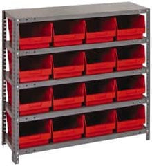 Quantum Storage - 16 Bin Store-More Shelf Bin System - 36 Inch Overall Width x 12 Inch Overall Depth x 39 Inch Overall Height, Red Polypropylene Bins - Caliber Tooling