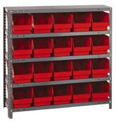 Quantum Storage - 20 Bin Store-More Shelf Bin System - 36 Inch Overall Width x 12 Inch Overall Depth x 39 Inch Overall Height, Red Polypropylene Bins - Caliber Tooling