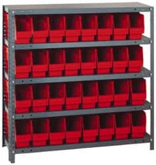 Quantum Storage - 32 Bin Store-More Shelf Bin System - 36 Inch Overall Width x 12 Inch Overall Depth x 39 Inch Overall Height, Red Polypropylene Bins - Caliber Tooling