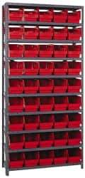 Quantum Storage - 45 Bin Store-More Shelf Bin System - 36 Inch Overall Width x 12 Inch Overall Depth x 75 Inch Overall Height, Red Polypropylene Bins - Caliber Tooling