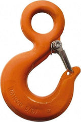 CM - Chain Grade 100, 22,600 Lbs. Load Limit Eye Rigging Hook with Latch - 1.78 Inch Hook Throat, 7.31 Inch Reach, 2 Inch Eye Inside Diameter, 5/8 Inch Chain Diameter, 10.07 Inch Overall Length, 0.94 Inch Eye Thickness - Caliber Tooling