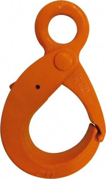 CM - Chain Grade 100, 15,000 Lbs. Load Limit Eye Latchlok Hook - 2.91 Inch Hook Throat, 8.79 Inch Reach, 1.57 Inch Eye Inside Diameter, 1/2 Inch Chain Diameter, 10.37 Inch Overall Length, 0.79 Inch Eye Thickness - Caliber Tooling