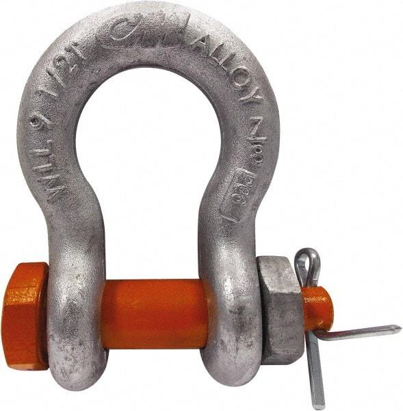 CM - 3/8" Nominal Chain Size, 1 Ton Carbon Steel Bolt Anchor Shackle - 17/32" Diam, 7/16" Pin Diam, 21/32" Wide Inside Jaw, 15/16" Inside Width - Caliber Tooling