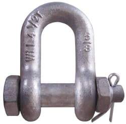 CM - 3/4" Nominal Chain Size, 4.75 Ton Carbon Steel Bolt Chain Shackle - 31/32" Diam, 7/8" Pin Diam, 1-1/4" Wide Inside Jaw, 1-1/4" Inside Width - Caliber Tooling