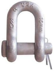 CM - 1/2" Nominal Chain Size, 3 Ton Carbon Steel Round Chain Shackle - 23/32" Diam, 5/8" Pin Diam, 13/16" Wide Inside Jaw, 13/16" Inside Width - Caliber Tooling