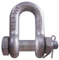 CM - 3/8" Nominal Chain Size, 1.5 Ton Carbon Steel Bolt Chain Shackle - 17/32" Diam, 7/16" Pin Diam, 21/32" Wide Inside Jaw, 21/32" Inside Width - Caliber Tooling