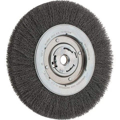 Weiler - 10" OD, 3/4" Arbor Hole, Crimped Steel Wheel Brush - 1-1/8" Face Width, 1-7/8" Trim Length, 0.014" Filament Diam, 3,600 RPM - Caliber Tooling