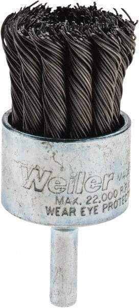 Weiler - 1-1/8" Brush Diam, Knotted, End Brush - 1/4" Diam Shank, 22,000 Max RPM - Caliber Tooling