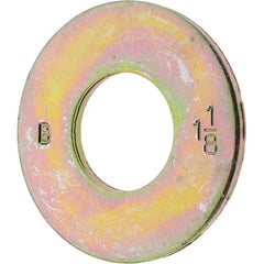 1.125″ Screw USS Flat Washer: Carbon Steel, Zinc-Plated Yellow Chromate 1-1/4″ ID, 2.75″ OD, 3/16″ Thick