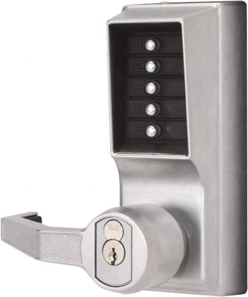 Kaba Access - Combination Entry Lever Lockset with Key Override - 2-3/4" Back Set, No Cylinder, Zamak3, Satin Chrome Finish - Caliber Tooling