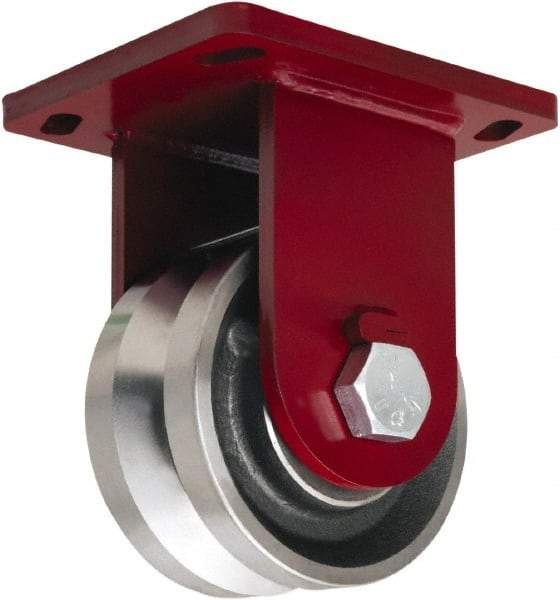 Hamilton - 6" Diam x 3" Wide, Iron Rigid Caster - 4,500 Lb Capacity, Top Plate Mount, 6-1/2" x 7-1/2" Plate, Tapered Roller Bearing - Caliber Tooling