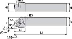 Kennametal - DWLN, Right Hand Cut, 5° Lead Angle, 3/4" Shank Height x 3/4" Shank Width, Negative Rake Indexable Turning Toolholder - 4-1/2" OAL, WN..33. Insert Compatibility, Series Kenclamp - Caliber Tooling