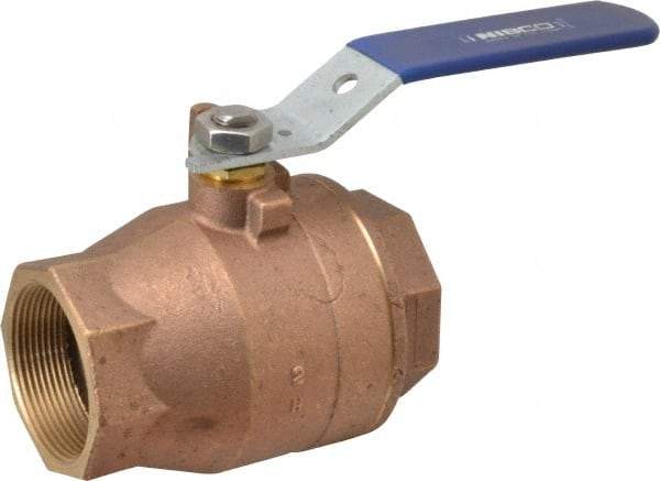 NIBCO - 2" Pipe, Full Port, Bronze Standard Ball Valve - 2 Piece, Inline - One Way Flow, FNPT x FNPT Ends, Lever Handle, 600 WOG, 150 WSP - Caliber Tooling