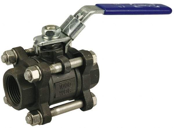 NIBCO - 2" Pipe, Full Port, Carbon Steel Standard Ball Valve - 3 Piece, Inline - One Way Flow, FNPT x FNPT Ends, Locking Lever Handle, 1,000 WOG - Caliber Tooling