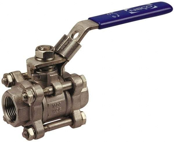 Midwest Control - 3/8" Pipe, Full Port, Stainless Steel Standard Ball Valve - 3 Piece, Inline - One Way Flow, FNPT x FNPT Ends, Lever Handle - Caliber Tooling