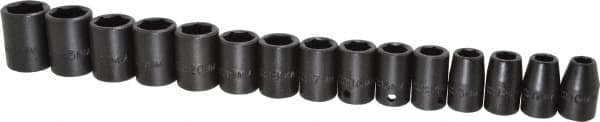 Proto - 15 Piece 1/2" Drive Impact Socket Set - 6 Points, 10mm to 24mm Range, Metric Measurement Standard - Caliber Tooling