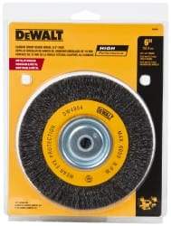 DeWALT - 6" OD, 3/8" Arbor Hole, Crimped Steel Wheel Brush - 3/4" Face Width, 0.014" Filament Diam, 6,000 RPM - Caliber Tooling