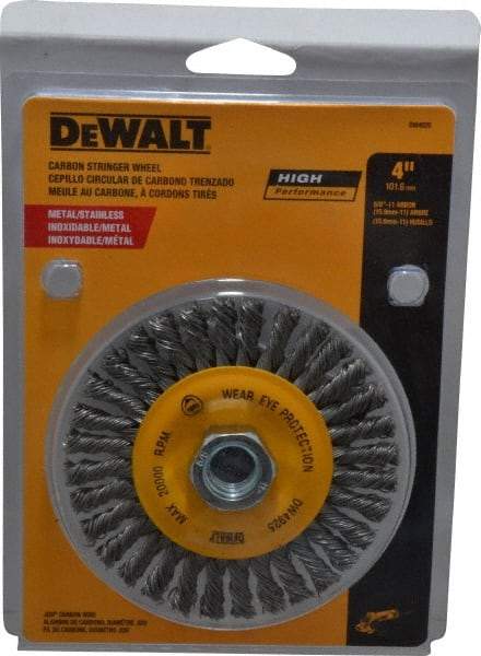 DeWALT - 4" OD, 5/8-11 Arbor Hole, Knotted Steel Wheel Brush - 0.02" Filament Diam, 20,000 RPM - Caliber Tooling