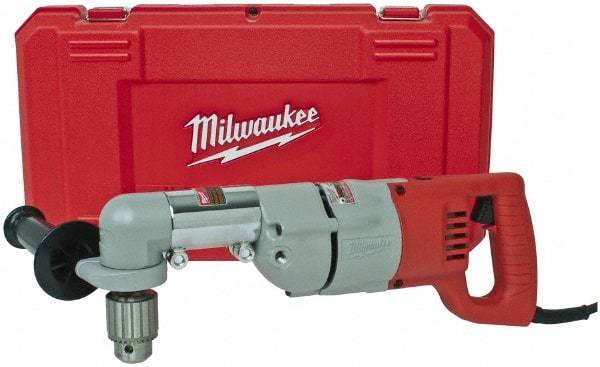 Milwaukee Tool - 1/2" Keyed Chuck, 600 RPM, D-Handle Electric Drill - 7 Amps, 120 Volts, Reversible, Includes 3/16" Socket Wrench, 9/16" Open End Wrench, RAD Assembly, Side Handle - Caliber Tooling