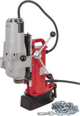 Milwaukee Tool - 1-1/4" Chuck, 11" Travel, Portable Electromagnetic Drill Press - 375 & 750 RPM, 12.5 Amps, 120 Volts, 9' Cord Length - Caliber Tooling