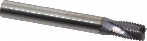 Niagara Cutter - 1/4" Diam, Fine Pitch, 3/8" LOC, 4 Flute Solid Carbide Corner Chamfer Roughing End Mill - AlTiN Finish, 2" OAL, 1/4" Shank Diam, Single End, Centercutting, 20° Helix - Caliber Tooling