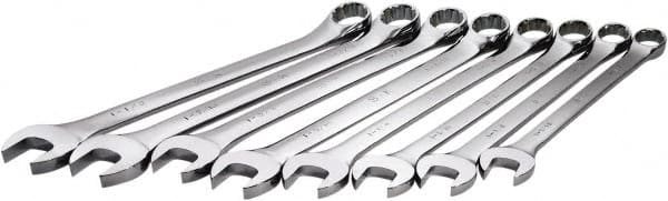 SK - 8 Piece, 1-1/16-1-1/2", 12 Point Combination Wrench Set - Inch Measurement Standard, Chrome Finish, Comes in Rack - Caliber Tooling