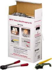 Nifty Products - Strapping Kits Type: Heavy-Duty Polypropylene Strapping Kit Contents: Coil; Tensioner; Crimper; Metal Seals - Caliber Tooling