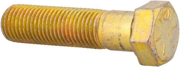 Made in USA - 7/16-20 UNF, 1-3/4" Length Under Head Hex Head Cap Screw - Partially Threaded, Grade 8 Alloy Steel, Zinc Yellow Dichromate Finish, 5/8" Hex - Caliber Tooling