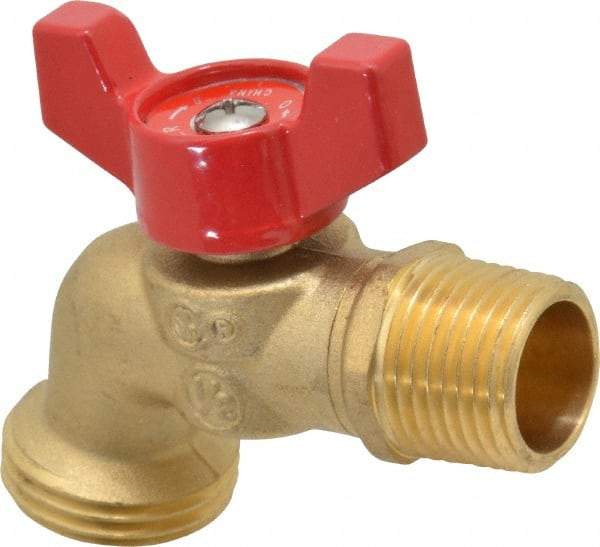 B&K Mueller - 1/2" Pipe, 125 psi WOG Rating, Brass Hose Bibb, Stop Valve - Wing Tee Handle, MNPT/SWT x GHT End Connections - Caliber Tooling