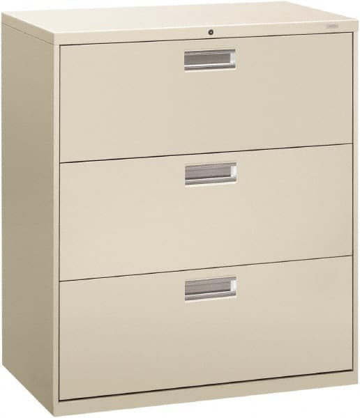 Hon - 36" Wide x 40.88" High x 19-1/4" Deep, 3 Drawer Lateral File - Steel, Light Gray - Caliber Tooling