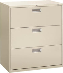 Hon - 36" Wide x 40.88" High x 19-1/4" Deep, 3 Drawer Lateral File - Steel, Light Gray - Caliber Tooling