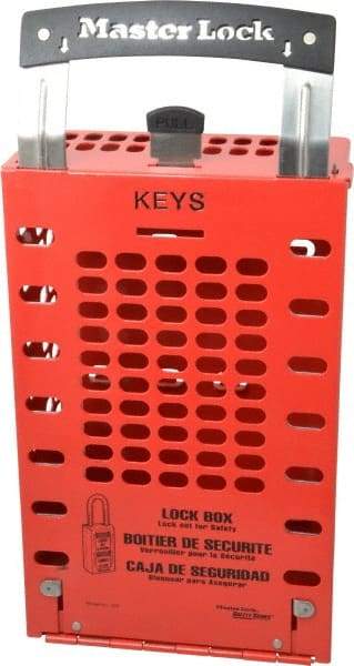 Master Lock - 3-1/2" Deep x 6-3/8" Wide x 12-3/4" High, Portable & Wall Mount Group Lockout Box - Red, 14 Padlocks - Caliber Tooling