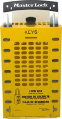 Master Lock - 3-1/2" Deep x 6-3/8" Wide x 12-3/4" High, Portable & Wall Mount Group Lockout Box - Yellow, 14 Padlocks - Caliber Tooling