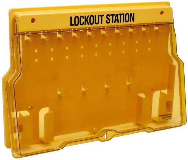 Master Lock - 1 Piece, Empty Polycarbonate Padlock Station - 22 Inch Wide x 15-1/2 Inch High x 1-3/4 Inch Deep, Black on Yellow, Covered - Caliber Tooling