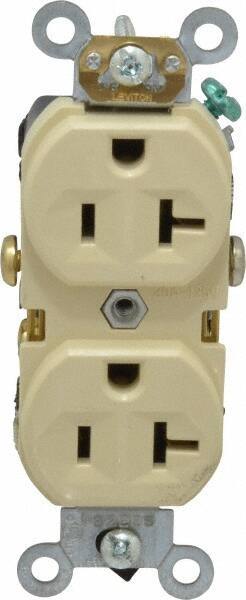 Leviton - 125 VAC, 20 Amp, 5-20R NEMA Configuration, Ivory, Specification Grade, Self Grounding Duplex Receptacle - 1 Phase, 2 Poles, 3 Wire, Flush Mount, Tamper Resistant - Caliber Tooling