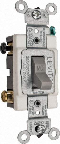 Leviton - 2 Pole, 120 to 277 VAC, 20 Amp, Commercial Grade, Toggle, Wall and Dimmer Light Switch - 1.31 Inch Wide x 4.06 Inch High - Caliber Tooling