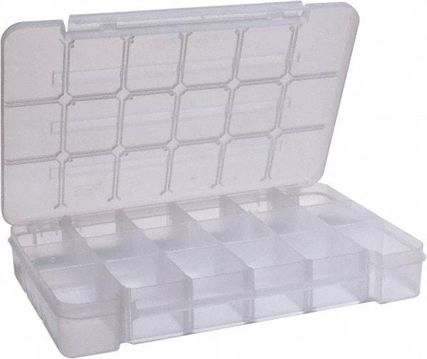 Akro-Mils - 9-1/2" Wide x 14-3/8" High x 2-1/2" Deep, Small Parts Storage Case - Clarified Polypropylene Frame, 3 to 18 Compartments, 2-7/8" Wide x 2-3/8 to 14" High x 2" Deep Bin - Caliber Tooling