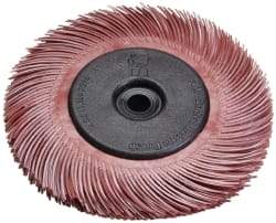 3M - 6" Diam, 7/16" Max Face Width, Plain Hole Radial Bristle Brush - 220 Grit, Very Fine Grade, 10,000 Max RPM, Red - Caliber Tooling