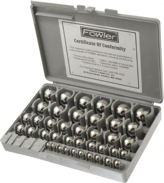 Fowler - to 1 to 25mm Diameter, Chrome Steel, Gage Ball Set - 0.0025 mm Tolerance, Grade 24 Accuracy, 63 RC Hardness, 25 Pairs - Caliber Tooling