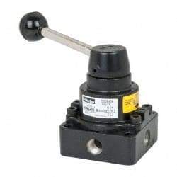 Parker - 1/4" NPT Rotary Disc, Hand Valve - 4-Way, Lever/Detent, 0.5 CV Rate, 150 Max psi & 166°F Max Temp - Caliber Tooling