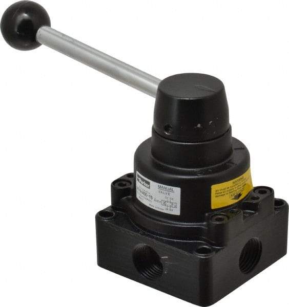 Parker - 1/2" NPT Rotary Disc, Hand Valve - 4-Way, Lever/Detent, 1.5 CV Rate, 150 Max psi & 166°F Max Temp - Caliber Tooling