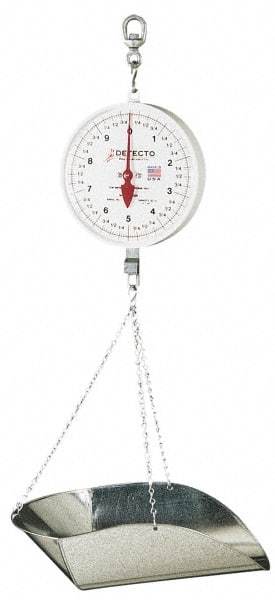 Detecto - 40 Lb. Capacity, 8 Inch Dial Hanging Scale with Galvanized Scoop - 20 Lbs. Graduation, 2 Revolutions - Caliber Tooling