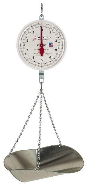 Detecto - 20 Lb. Capacity, 8 Inch Dial Hanging Scale with Galvanized Scoop - 10 Lbs. Graduation, 2 Revolutions - Caliber Tooling