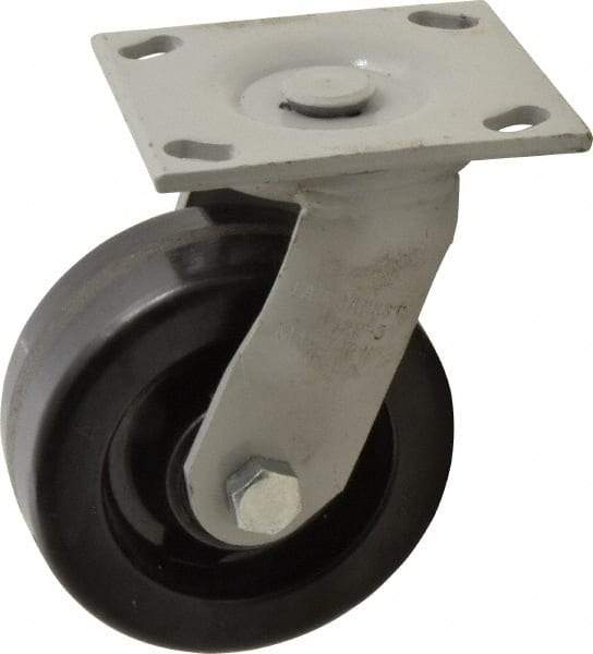 Fairbanks - 5" Diam x 2" Wide, Phenolic Swivel Caster - 1,000 Lb Capacity, Top Plate Mount, 4" x 4-1/2" Plate, Plain Bearing - Caliber Tooling