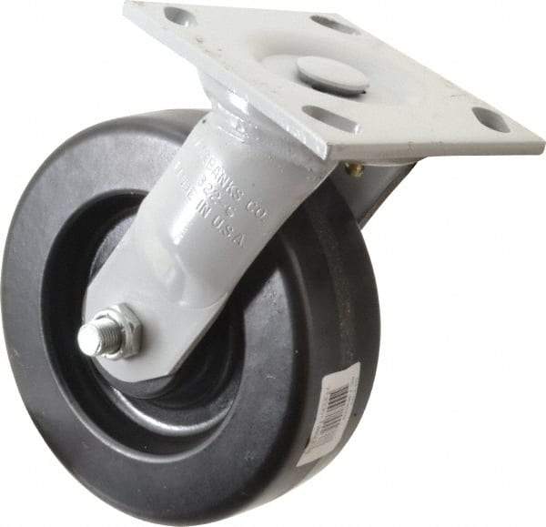 Fairbanks - 6" Diam x 2" Wide, Phenolic Swivel Caster - 1,200 Lb Capacity, Top Plate Mount, 4" x 4-1/2" Plate, Plain Bearing - Caliber Tooling