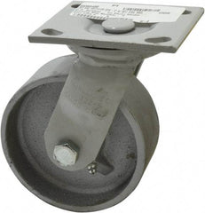 Fairbanks - 5" Diam x 2" Wide, Semi-Steel Swivel Caster - 1,000 Lb Capacity, Top Plate Mount, 4" x 4-1/2" Plate, Plain Bearing - Caliber Tooling