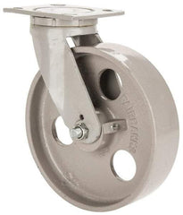 Fairbanks - 8" Diam x 2" Wide x 9-1/2" OAH Top Plate Mount Swivel Caster - Semi-Steel, 1,200 Lb Capacity, Roller Bearing, 4 x 4-1/2" Plate - Caliber Tooling