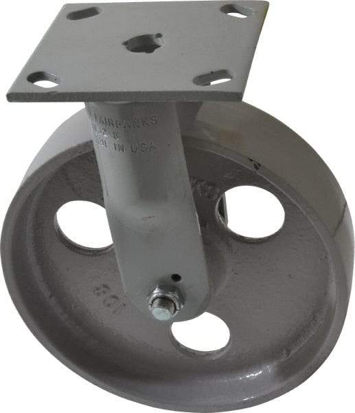 Fairbanks - 8" Diam x 2" Wide x 9-1/2" OAH Top Plate Mount Rigid Caster - Semi-Steel, 1,200 Lb Capacity, Roller Bearing, 4 x 4-1/2" Plate - Caliber Tooling