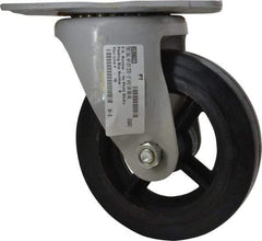 Fairbanks - 8" Diam x 2" Wide x 9-3/4" OAH Top Plate Mount Swivel Caster - Rubber, 1,000 Lb Capacity, Roller Bearing, 5-1/2 x 8-1/4" Plate - Caliber Tooling